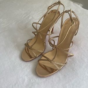 Christian Louboutin stiletto heels, 7 1/2, sparkly gold, with a hint of rose